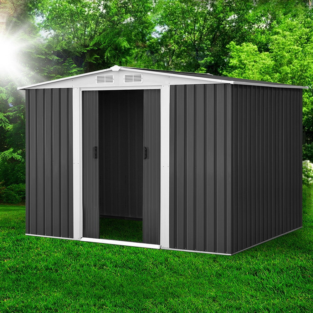 Garden Shed 2.58x2.07M Sheds Outdoor Storage Workshop Metal Shelter Sliding Door