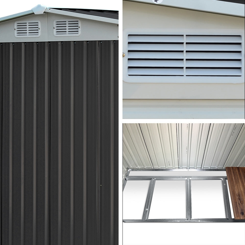 Garden Shed 2.58x2.07M w/Metal Base Sheds Outdoor Storage Double Door Tool
