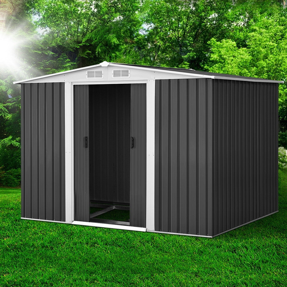 Garden Shed 2.58x2.07M w/Metal Base Sheds Outdoor Storage Double Door Tool