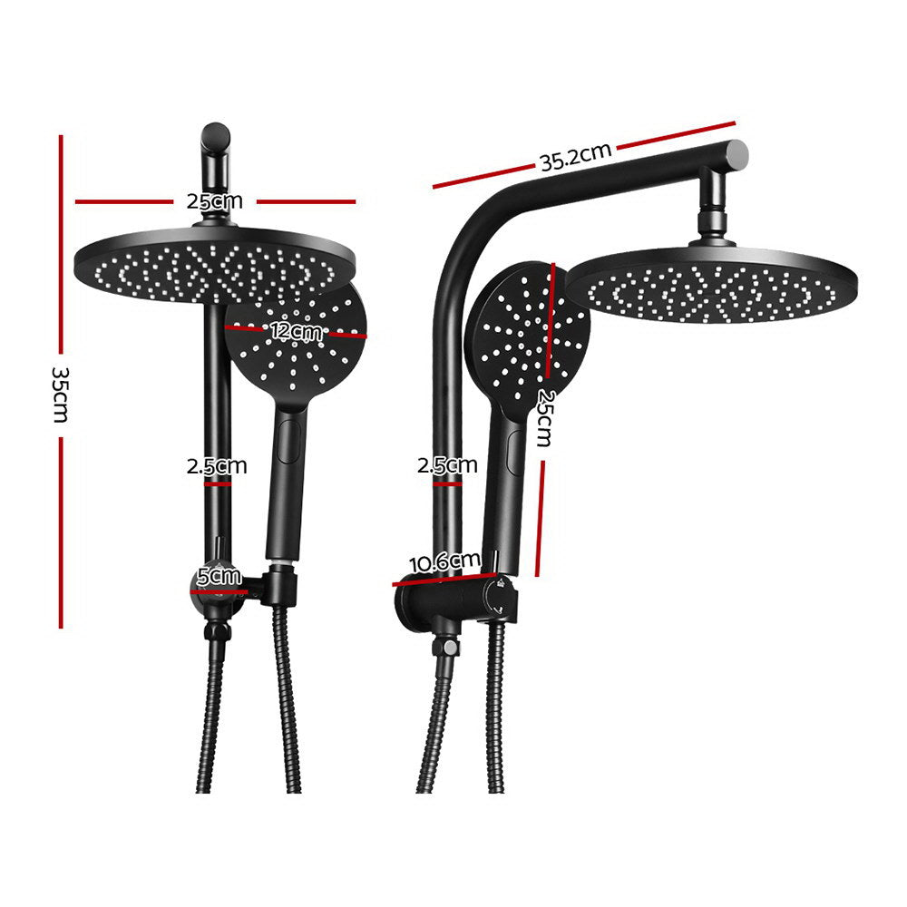 9 Rain Shower Head Set Handheld Round High Pressure Black