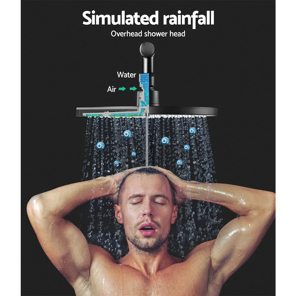 9 Rain Shower Head Set Handheld Round High Pressure Black