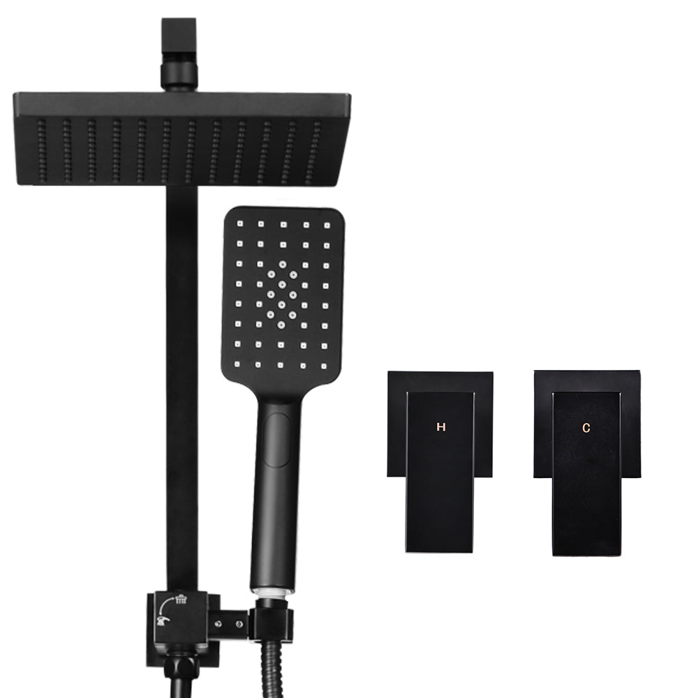 8 Rain Shower Head Set Handheld Square High Pressure Twins Tap Black