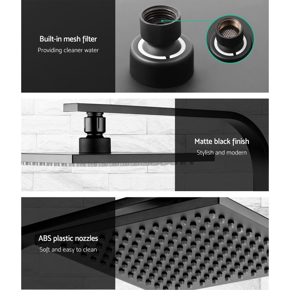 8 Rain Shower Head Wall Arm Square High Pressure Black