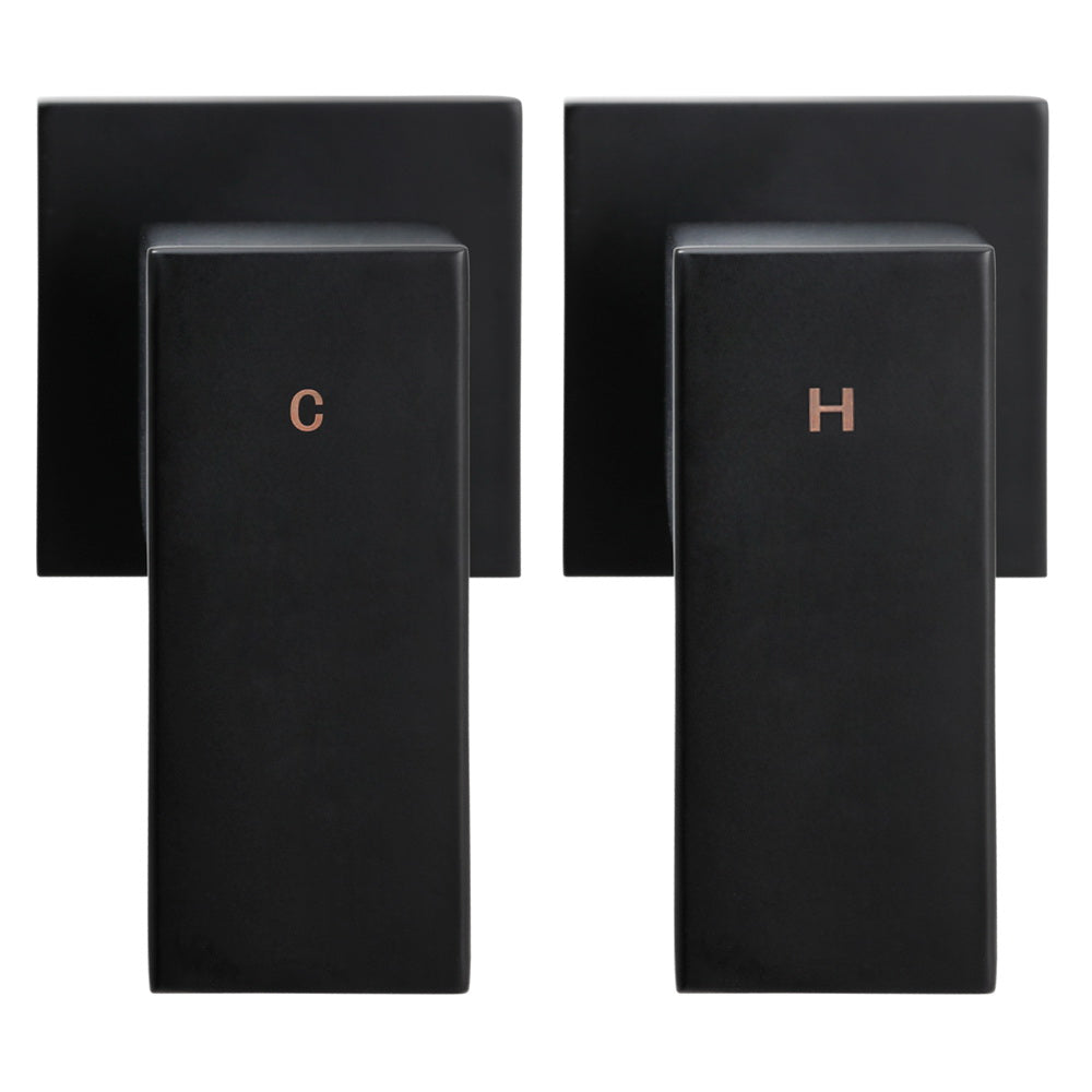 8 Rain Shower Head Wall Arm Square High Pressure Twins Tap Black