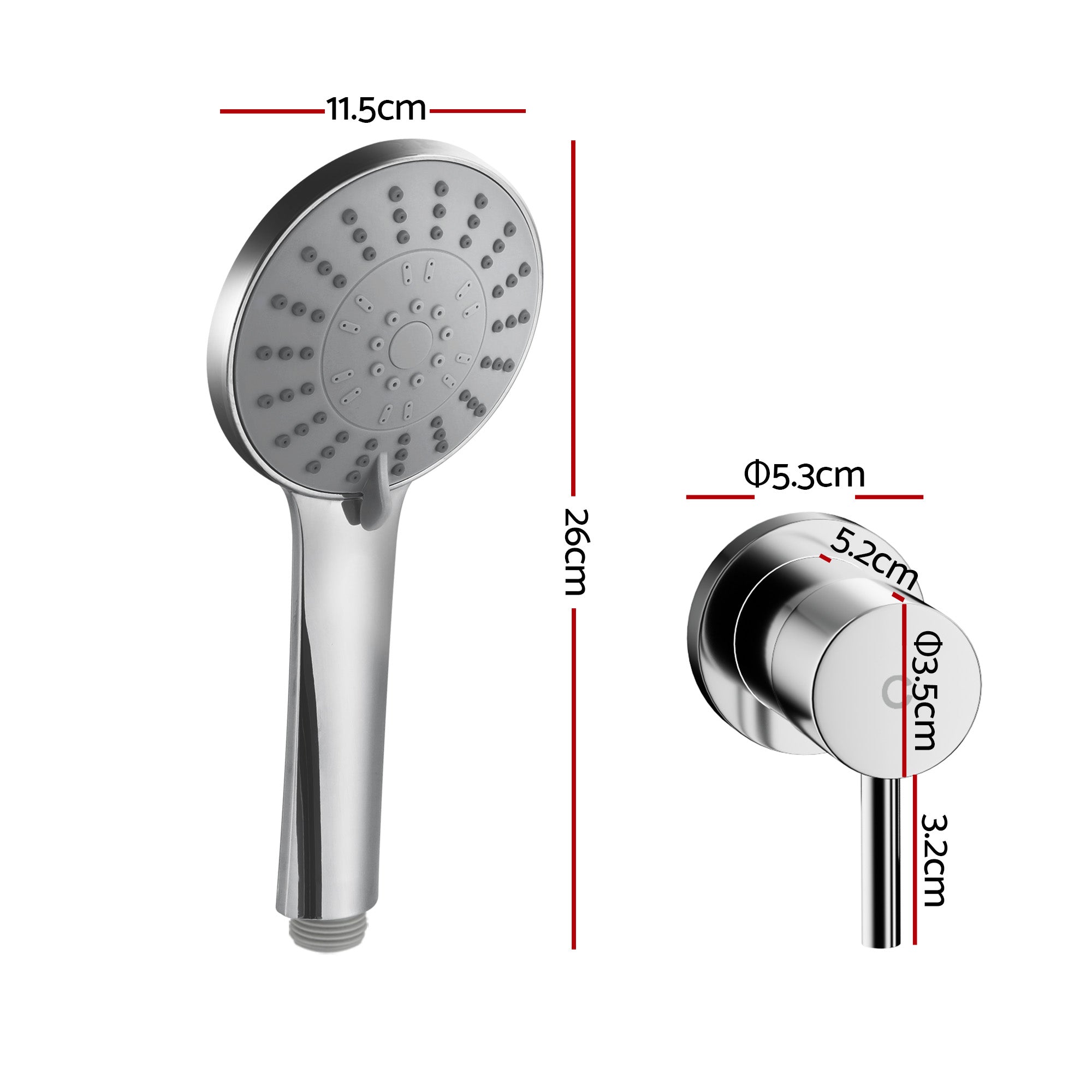 Cefito 4.5" Handheld Shower Head Round with Wall Twin Swivel Bathroom Tap Silver