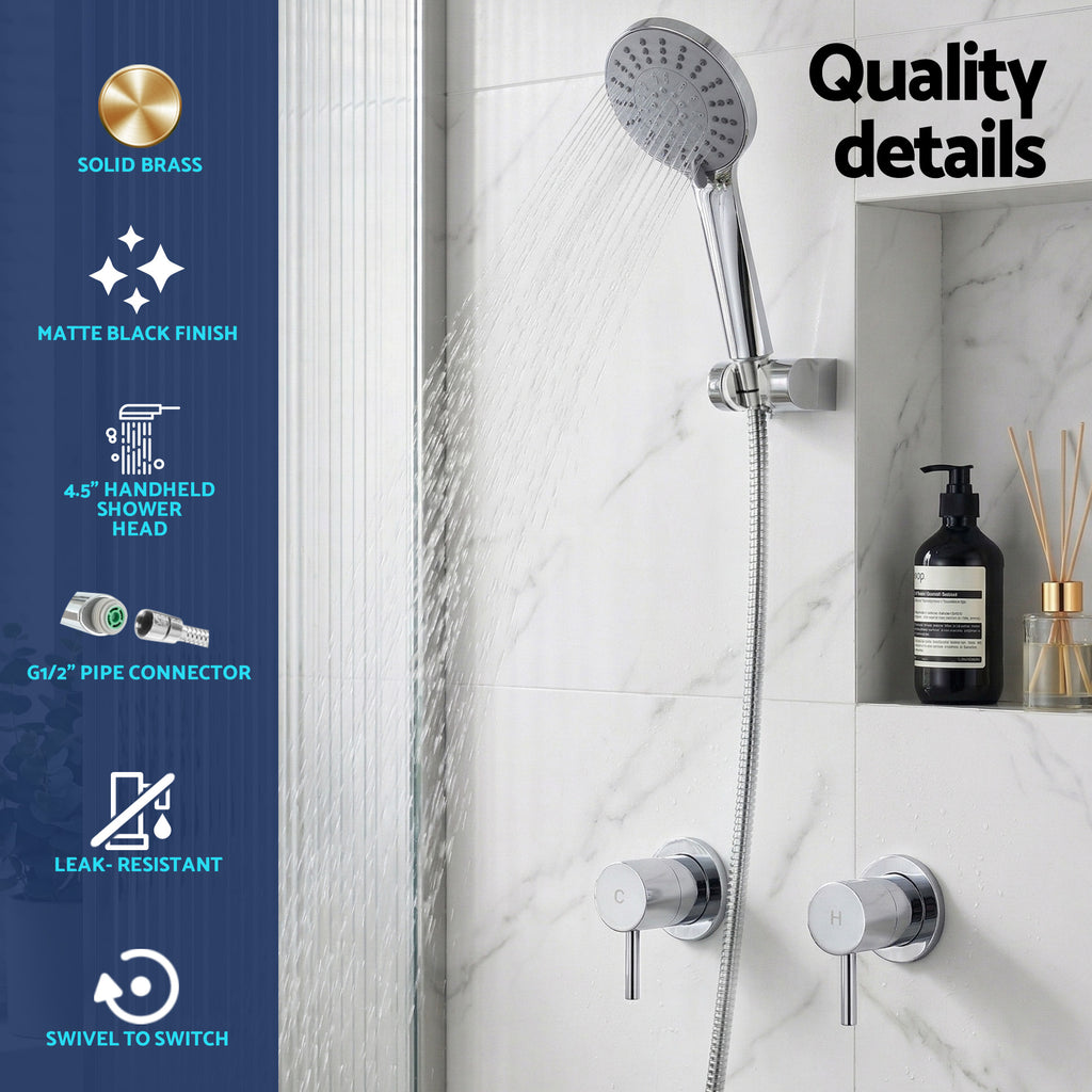 Cefito 4.5" Handheld Shower Head Round with Wall Twin Swivel Bathroom Tap Silver