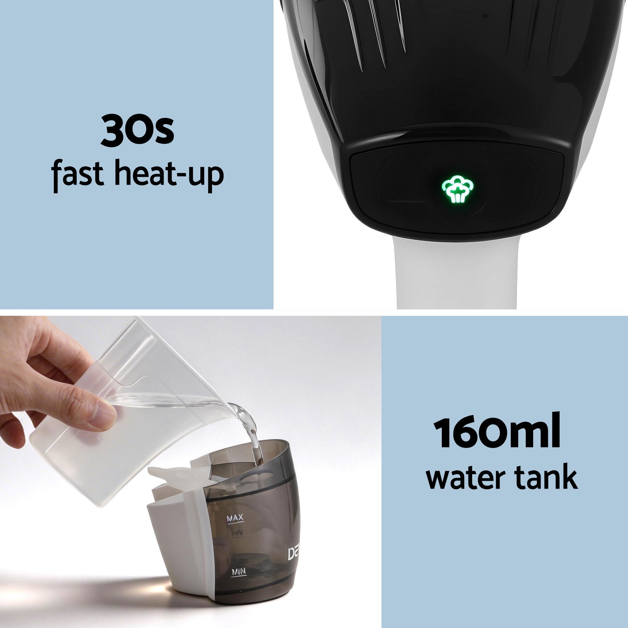 Devanti Clothes Steamer, 1500W Powerful Fast 30s Heat-Up Continuous Steam Lock 160ml Tank Fabric Brush Portable Handheld Steam Iron for Home Travel Business Trip