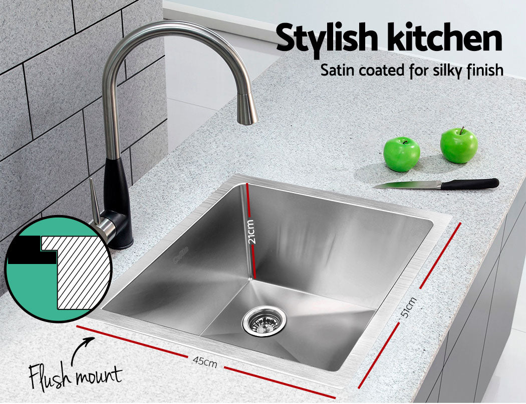 Kitchen Sink 51X45CM Stainless Steel Basin Single Bowl Silver