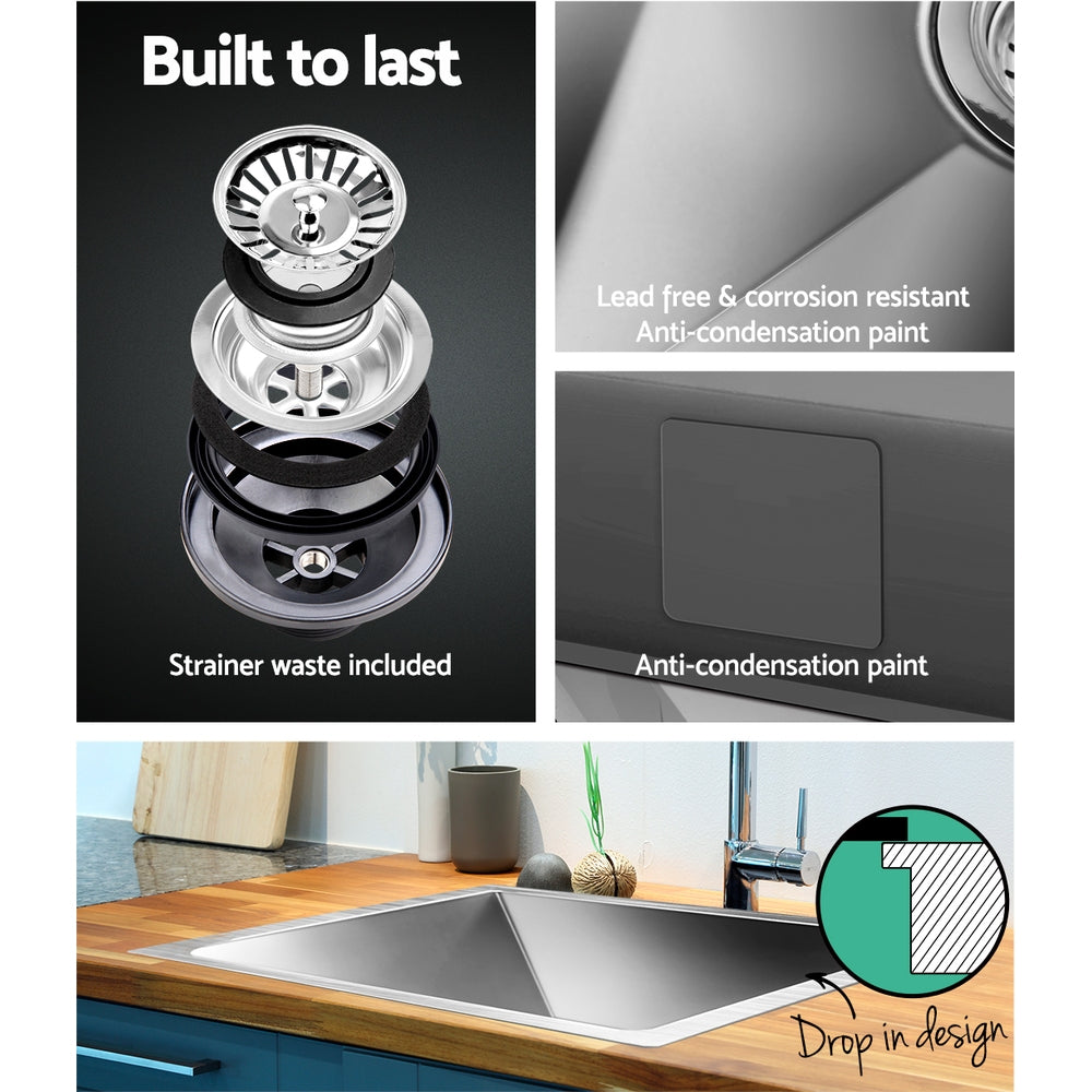 Kitchen Sink 60X45CM Stainless Steel Basin Single Bowl Silver