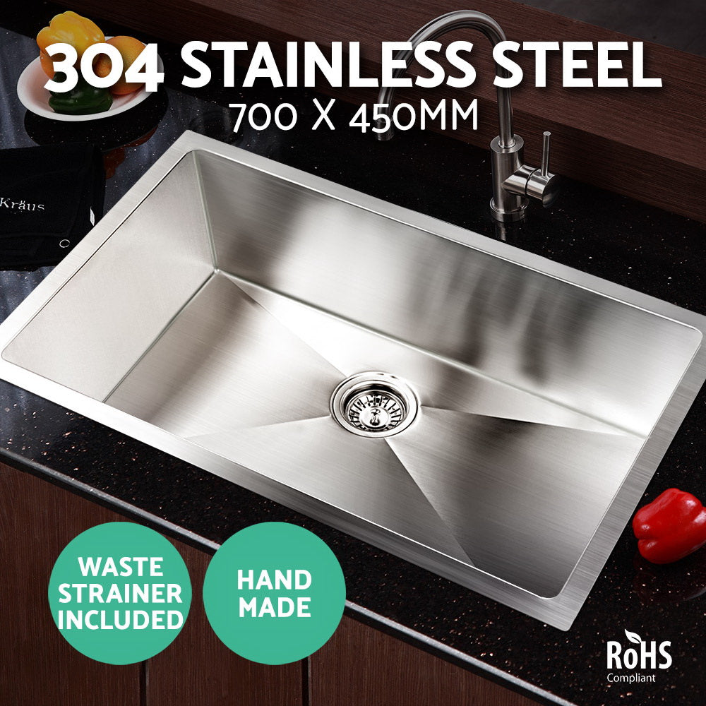 Kitchen Sink 70X45CM Stainless Steel Basin Single Bowl Silver