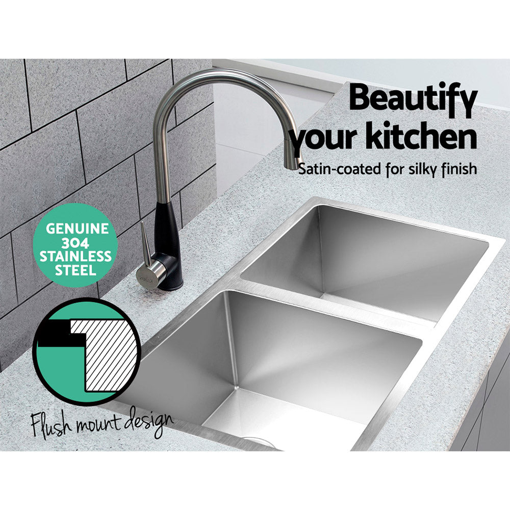 Kitchen Sink 77X45CM Stainless Steel Basin Double Bowl Silver