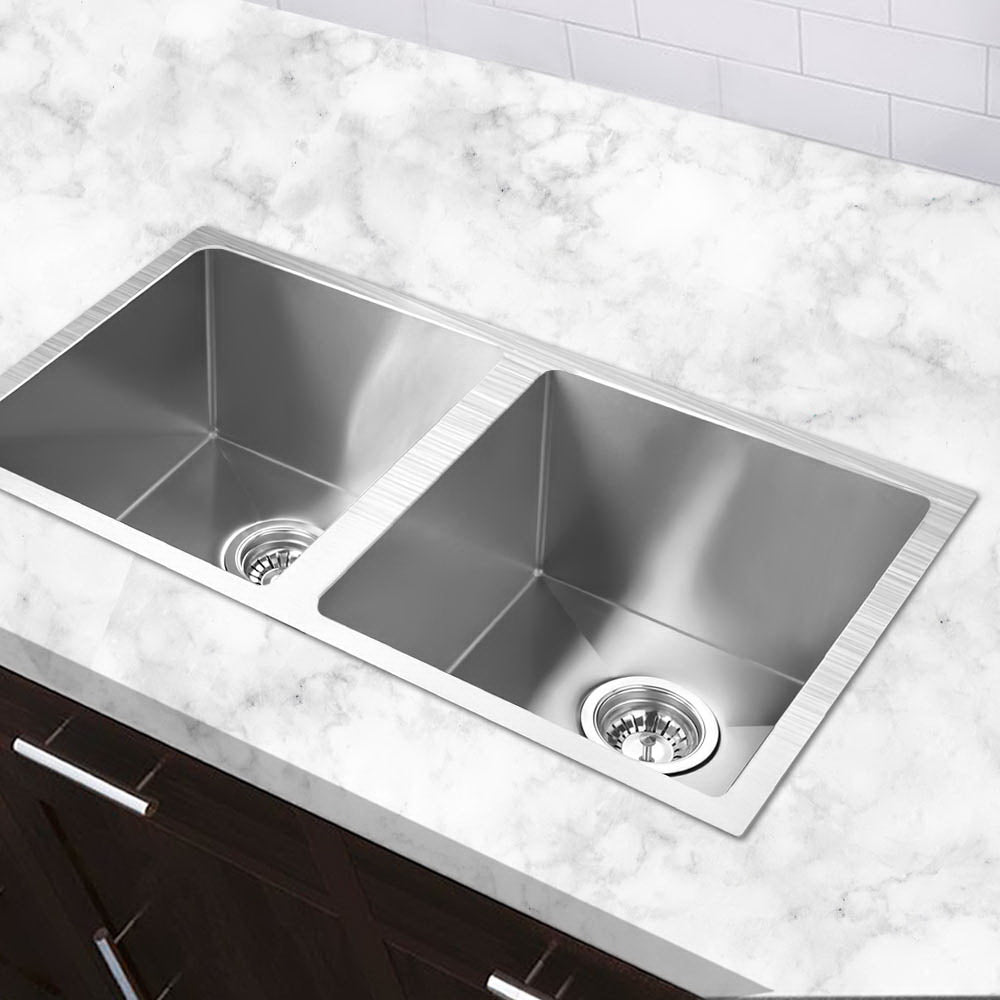 Kitchen Sink 77X45CM Stainless Steel Basin Double Bowl Silver