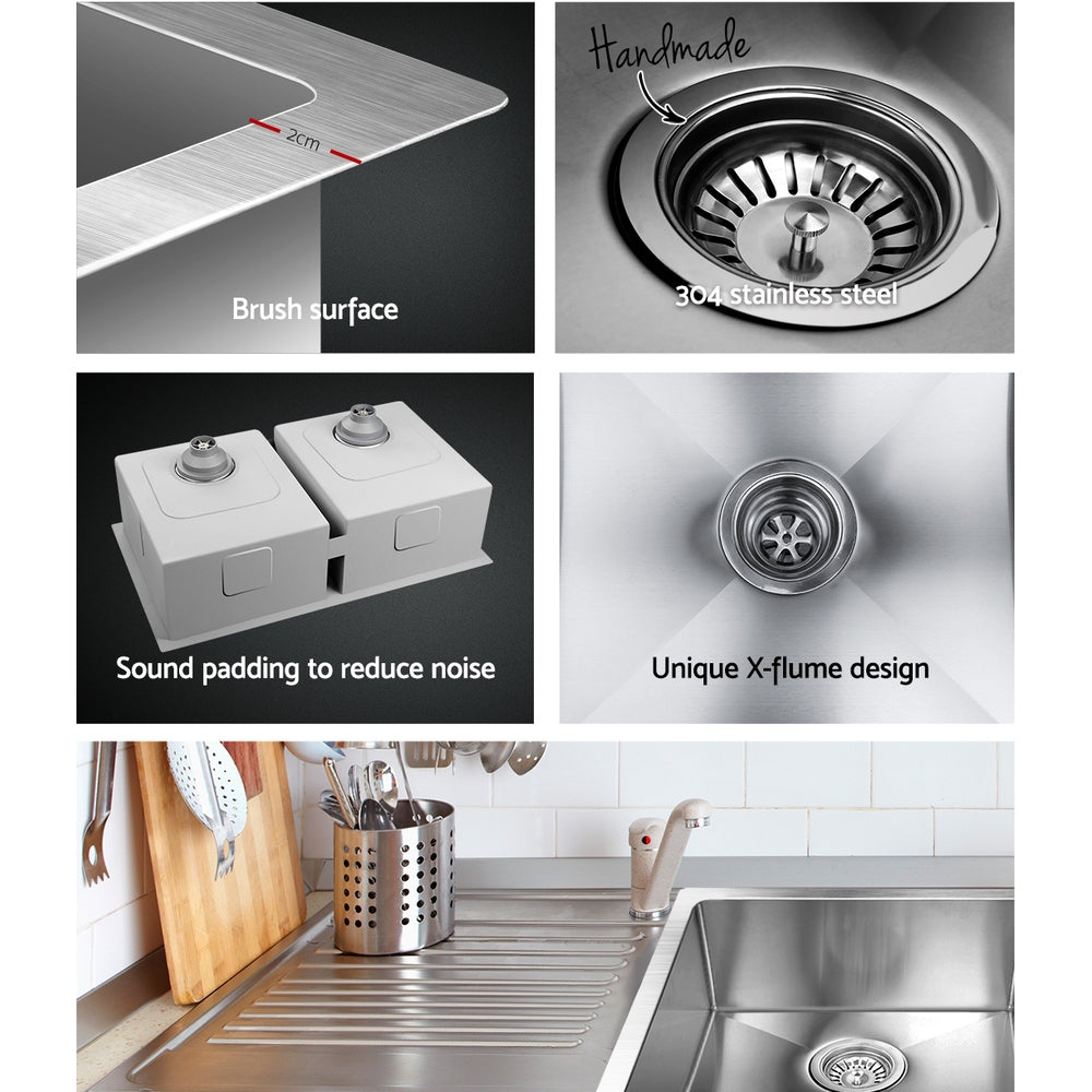 Kitchen Sink 86X44CM Stainless Steel Basin Double Bowl Silver