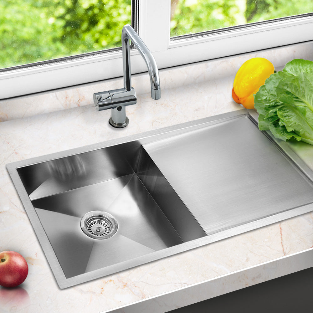 Kitchen Sink 87X45CM Stainless Steel Basin Single Bowl Silver