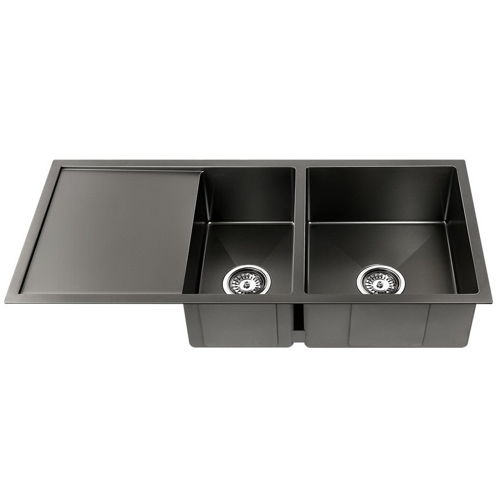 Kitchen Sink 100X45CM Stainless Steel Basin Double Bowl Black