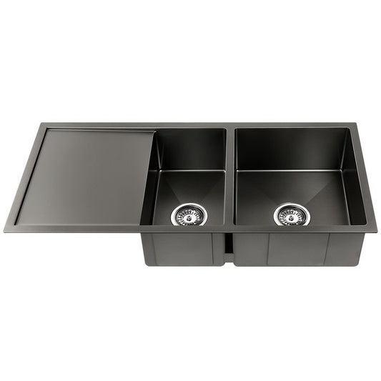 Kitchen Sink 100X45CM Stainless Steel Basin Double Bowl Black