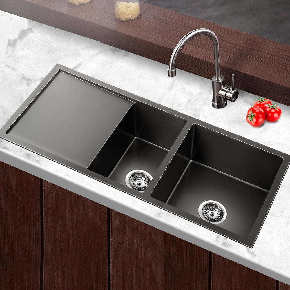 Kitchen Sink 100X45CM Stainless Steel Basin Double Bowl Black