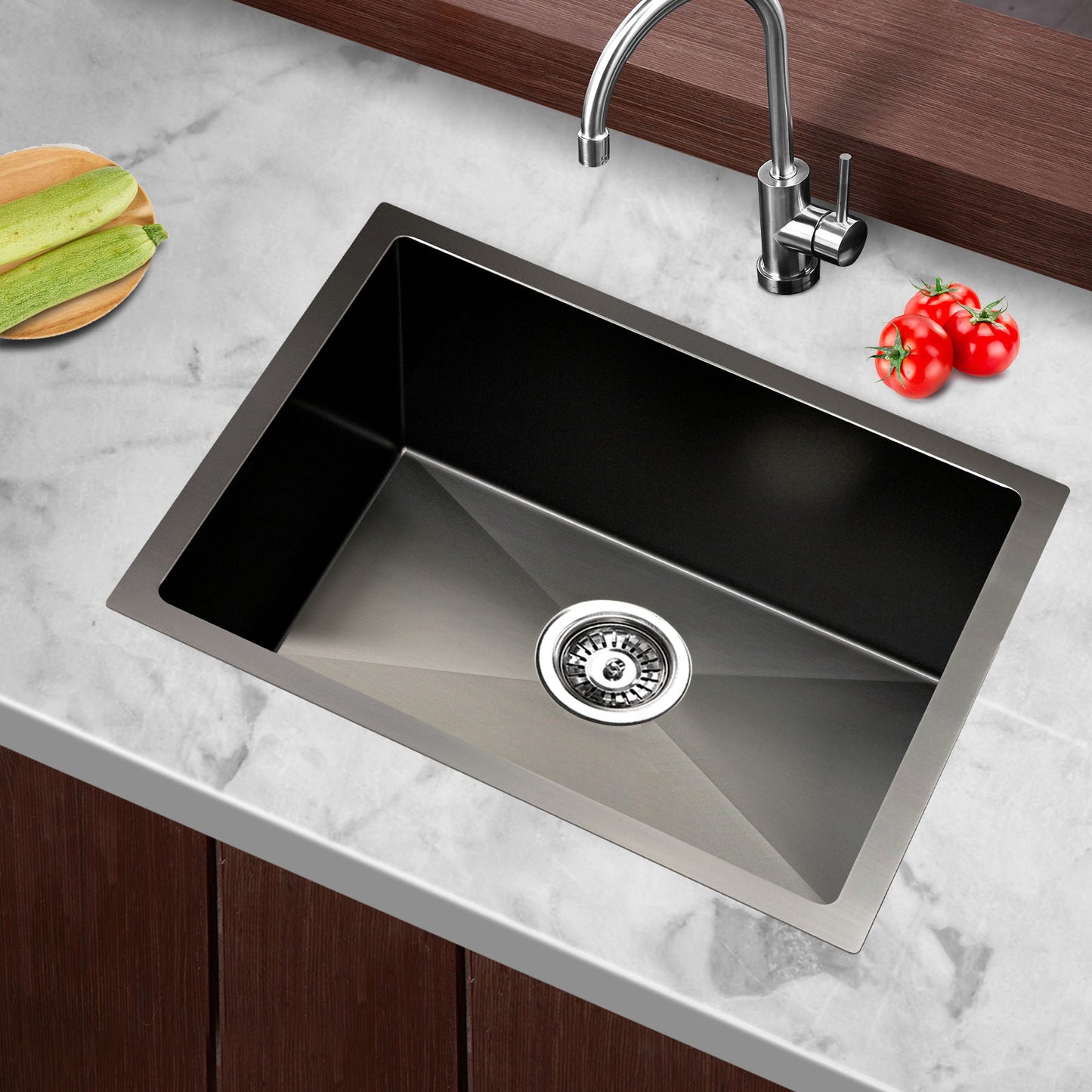 Kitchen Sink 45X30CM Stainless Steel Basin Single Bowl Black
