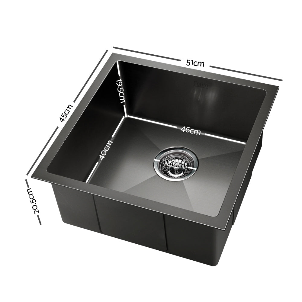 Kitchen Sink 51X45CM Stainless Steel Basin Single Bowl Black