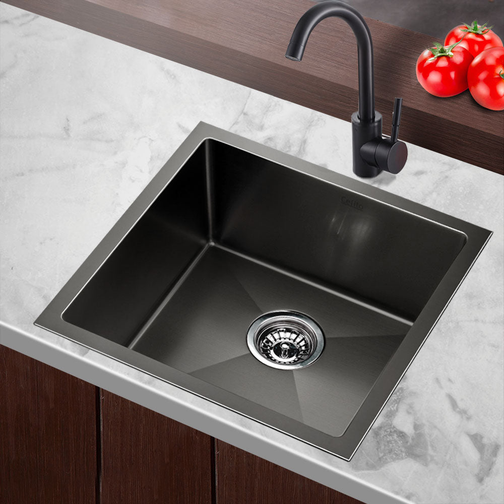 Kitchen Sink 51X45CM Stainless Steel Basin Single Bowl Black