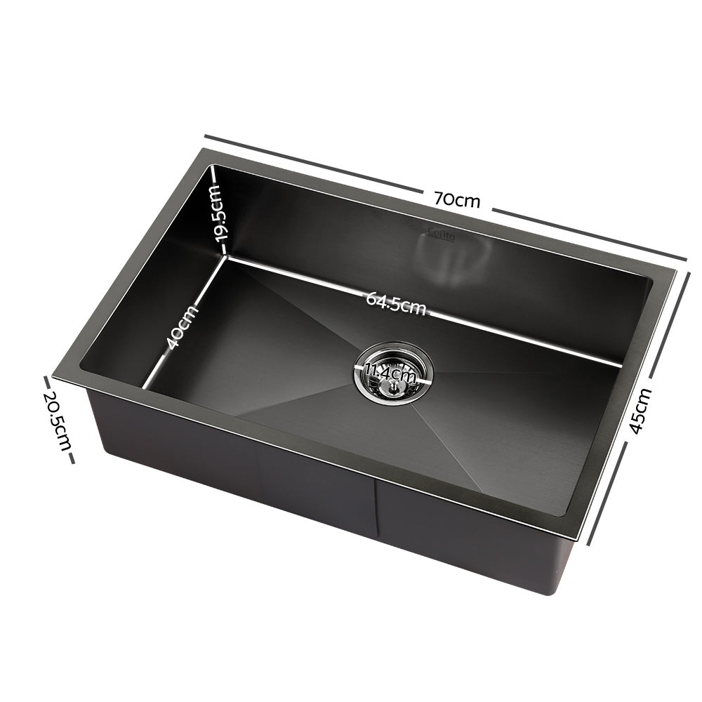 Kitchen Sink 70X45CM Stainless Steel Basin Single Bowl Black