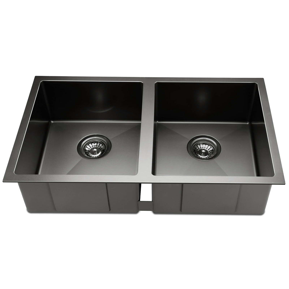 Kitchen Sink 77X45CM Stainless Steel Basin Double Bowl Black