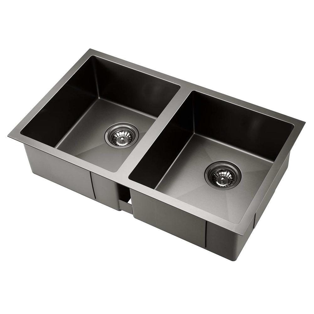 Kitchen Sink 77X45CM Stainless Steel Basin Double Bowl Black