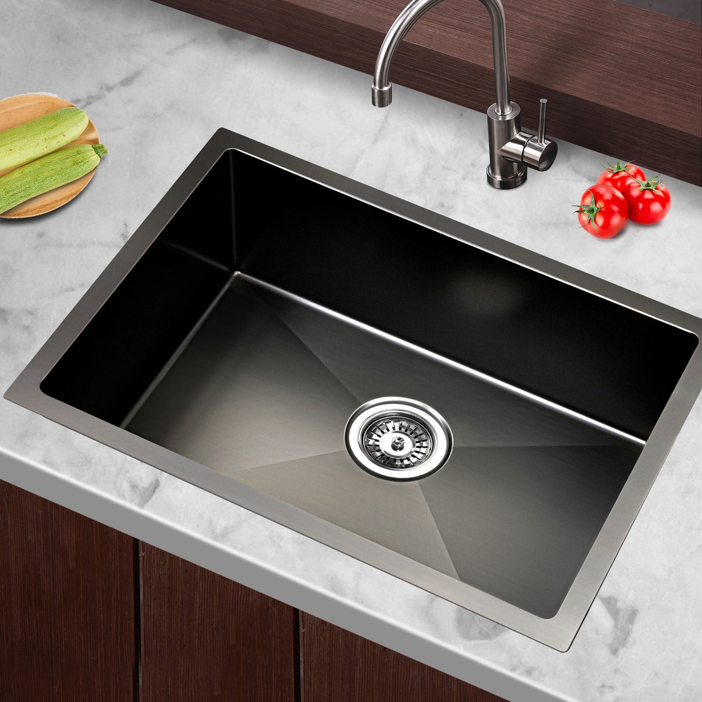 Kitchen Sink 60X45CM Stainless Steel Basin Single Bowl Black