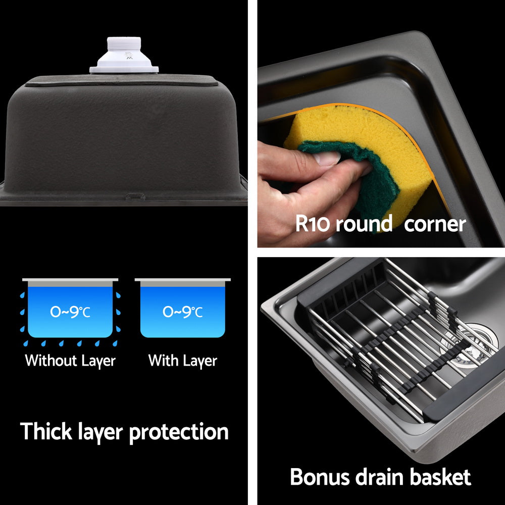 Kitchen Sink 61X43CM Stainless Steel Basin Single Bowl Black Drain Basket