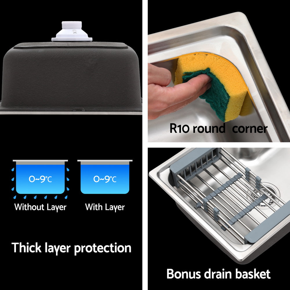 Kitchen Sink 61X43CM Stainless Steel Basin Single Bowl Silver Drain Basket