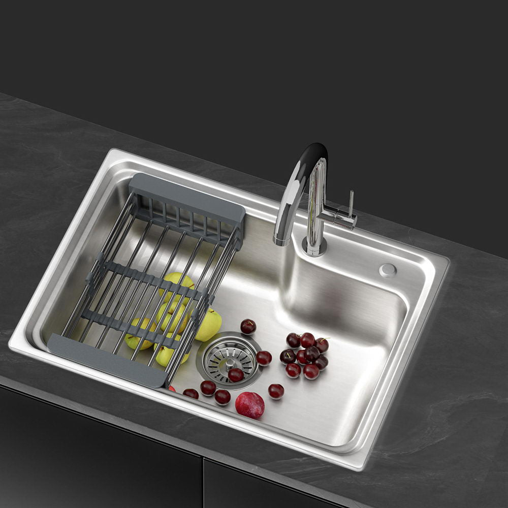 Kitchen Sink 61X43CM Stainless Steel Basin Single Bowl Silver Drain Basket