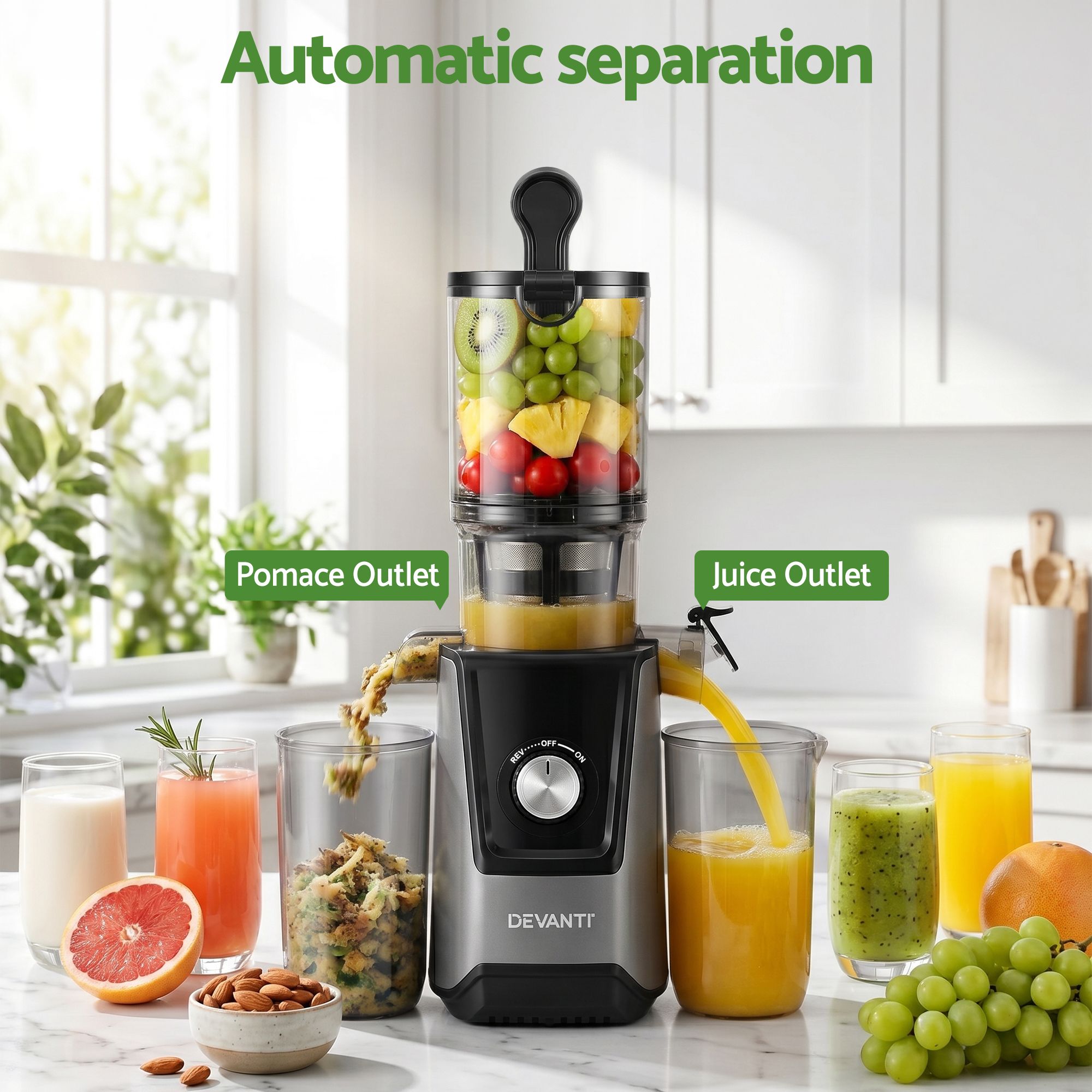 DEVANTI Slow Juicer Cold Press 200W for Fruit Vegetable Juice
