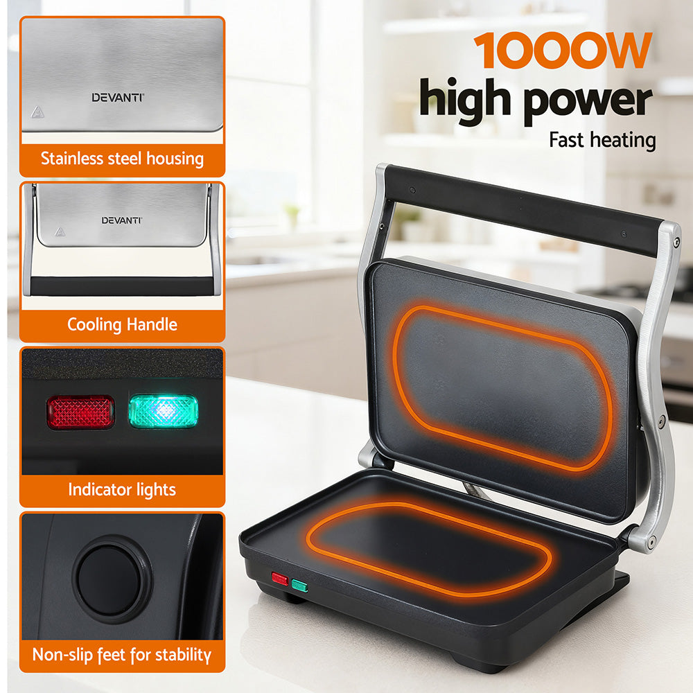 Devanti 3 in 1 Sandwich Maker Steak Press Grill 1000W