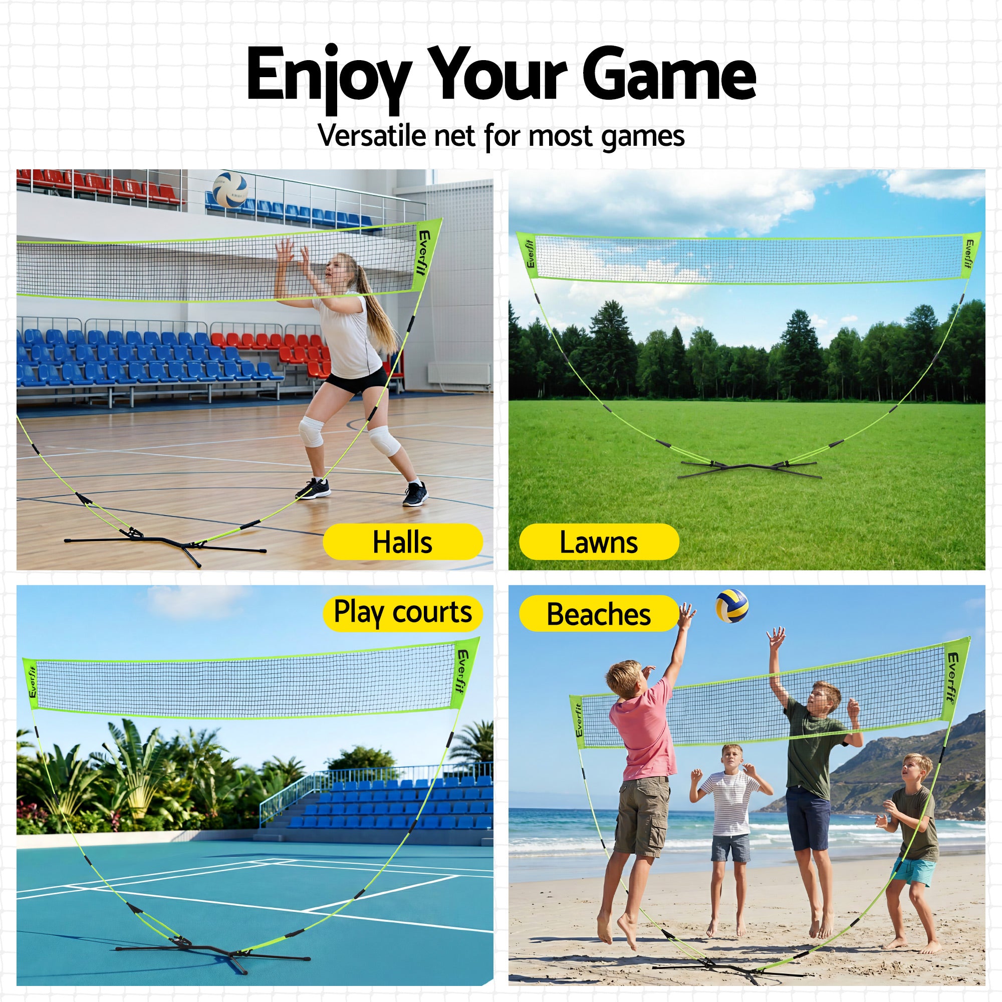 Everfit 3M Badminton Tennis Net Portable Volleyball Kit Yellow