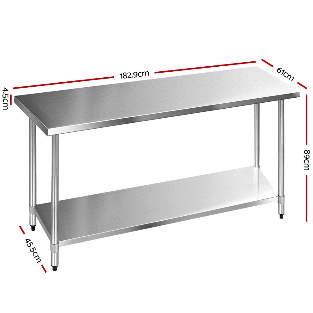 1829x610mm Stainless Steel Kitchen Bench 430