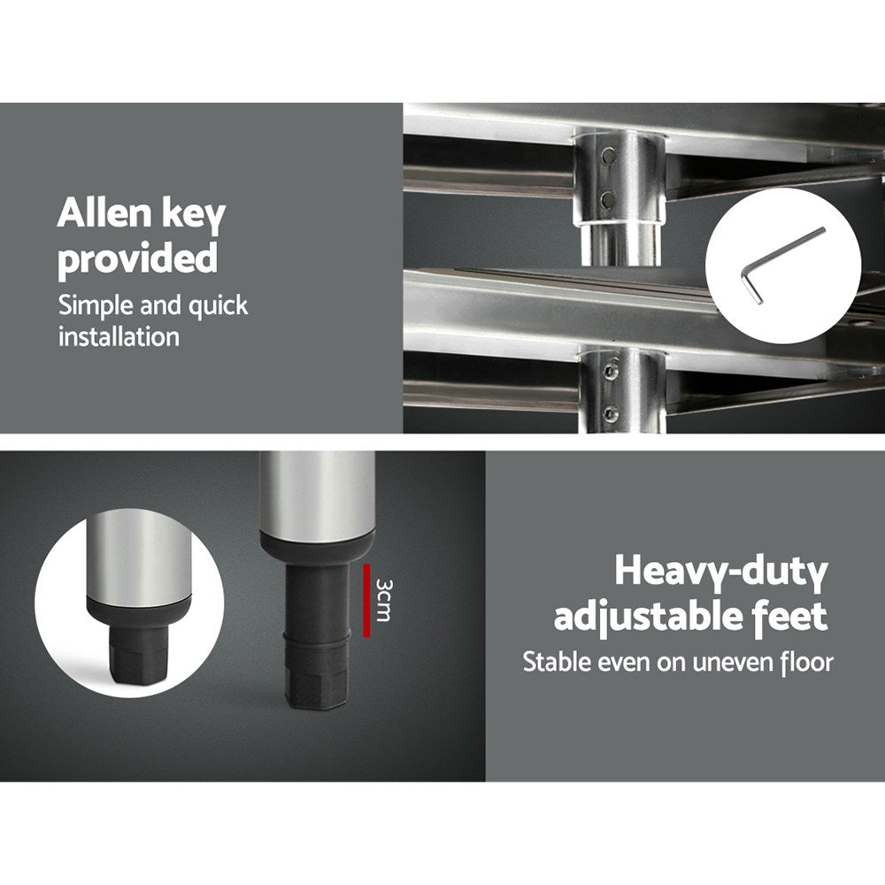 760x760mm Stainless Steel Kitchen Bench with Wheels 430