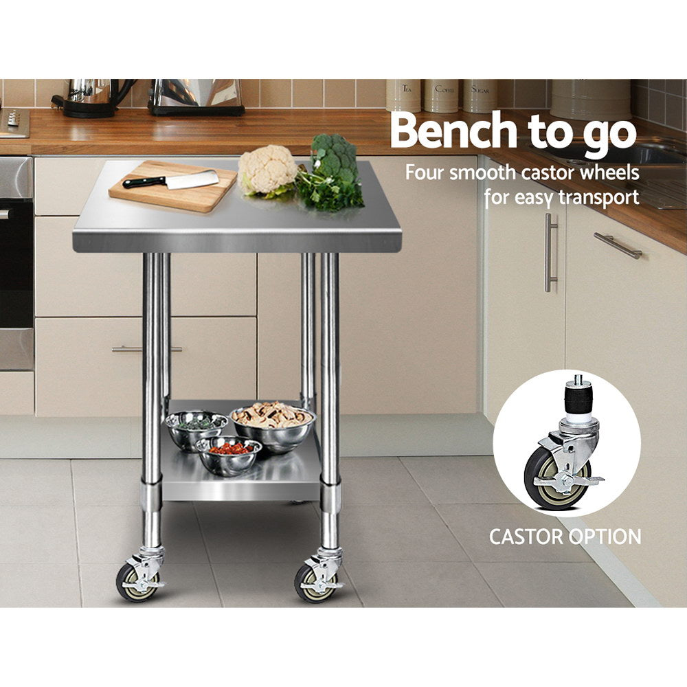 760x760mm Stainless Steel Kitchen Bench with Wheels 430