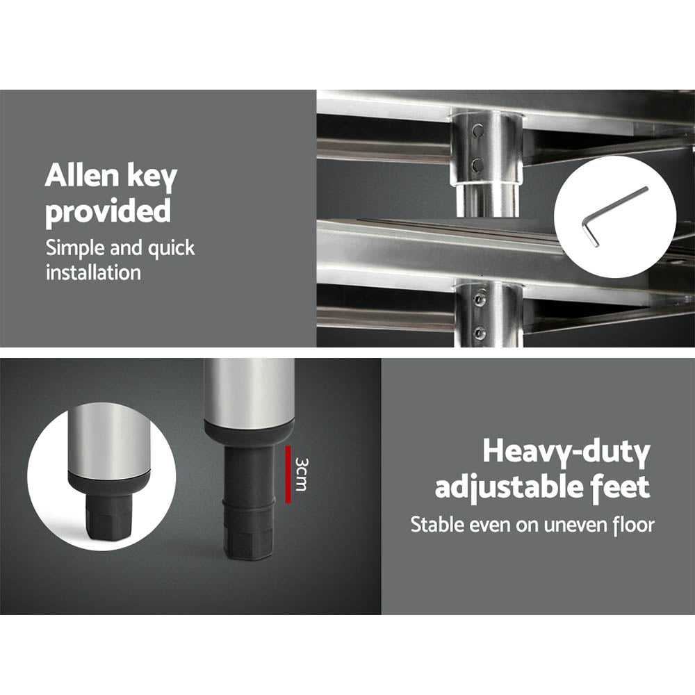 1524x610mm Stainless Steel Kitchen Bench with Wheels 430