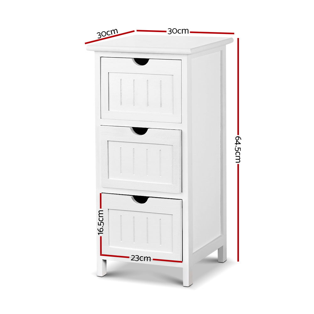 Bedside Table Bathroom Storage Cabinet 3 Drawers White