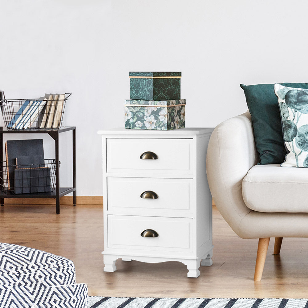 Bedside Table 3 Drawers Vintage - THYME White