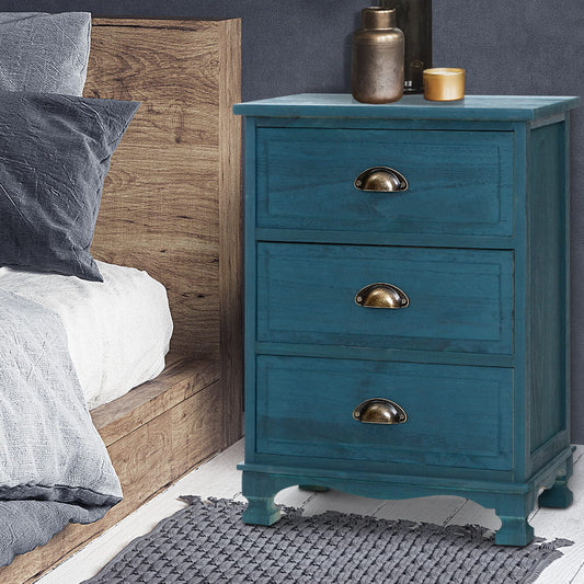 Bedside Table 3 Drawers Vintage - THYME Blue