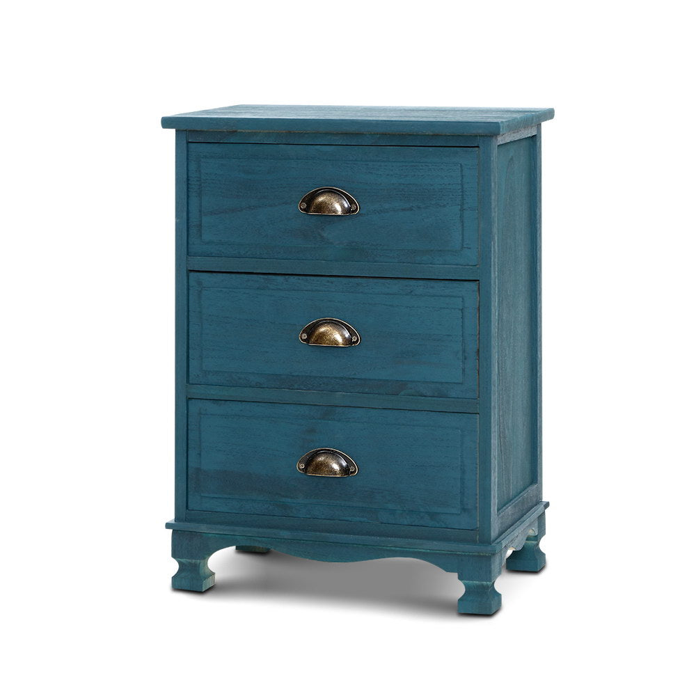 Bedside Table 3 Drawers Vintage - THYME Blue