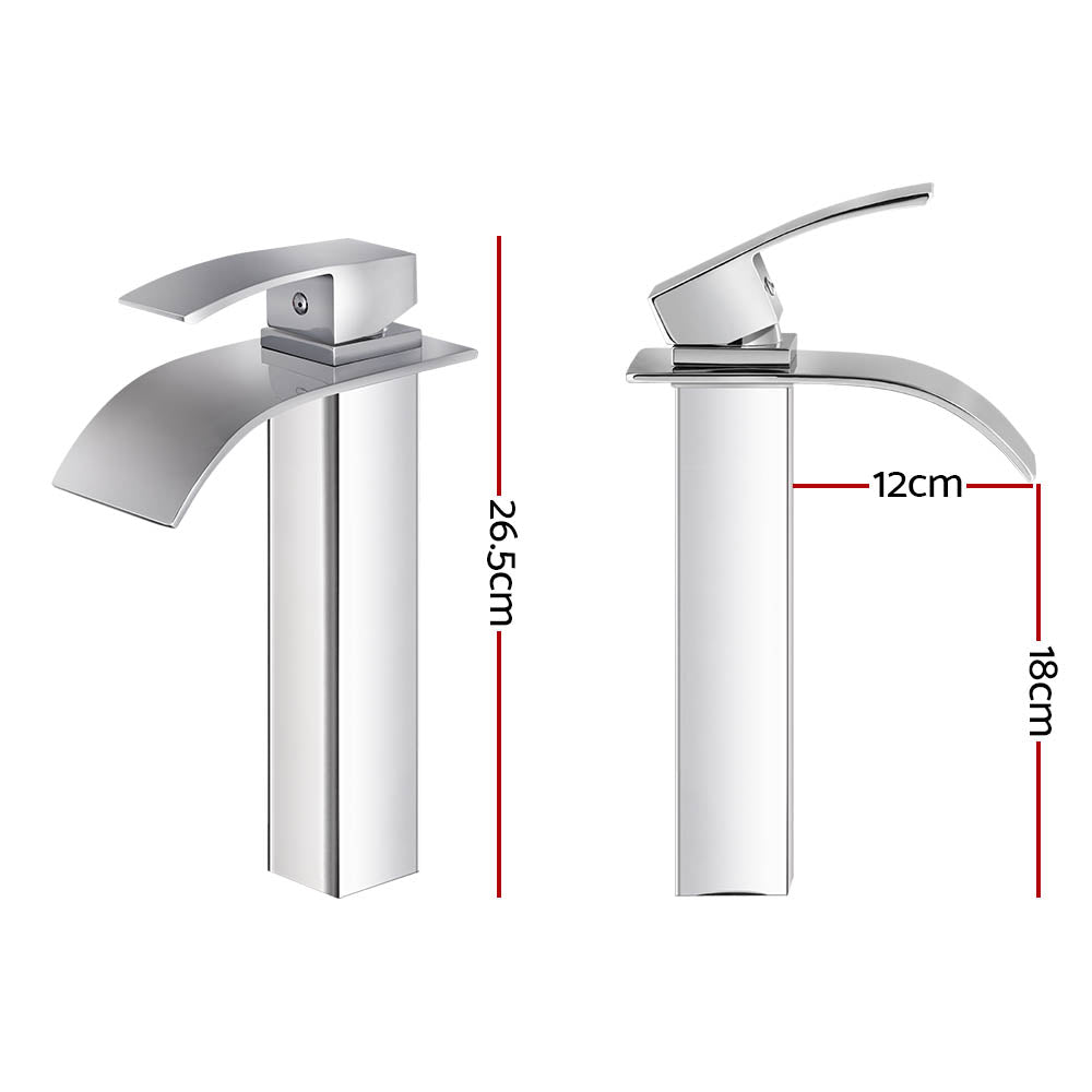Bathroom Basin Mixer Tap Thin Tall Faucet Vanity Laundry Silver