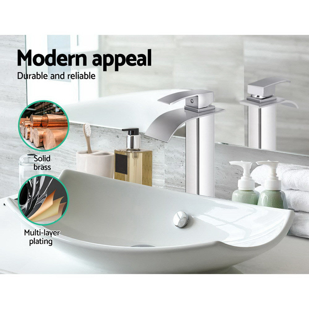 Bathroom Basin Mixer Tap Thin Tall Faucet Vanity Laundry Silver