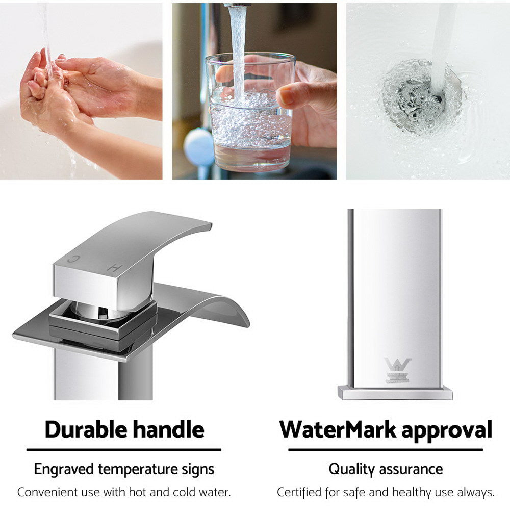 Bathroom Basin Mixer Tap Thin Tall Faucet Vanity Laundry Silver