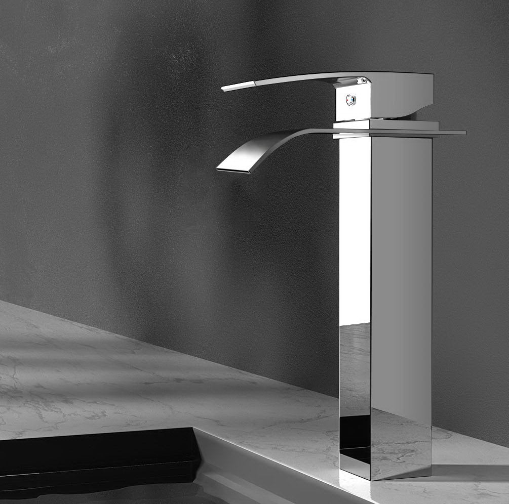 Bathroom Basin Mixer Tap Thin Tall Faucet Vanity Laundry Silver