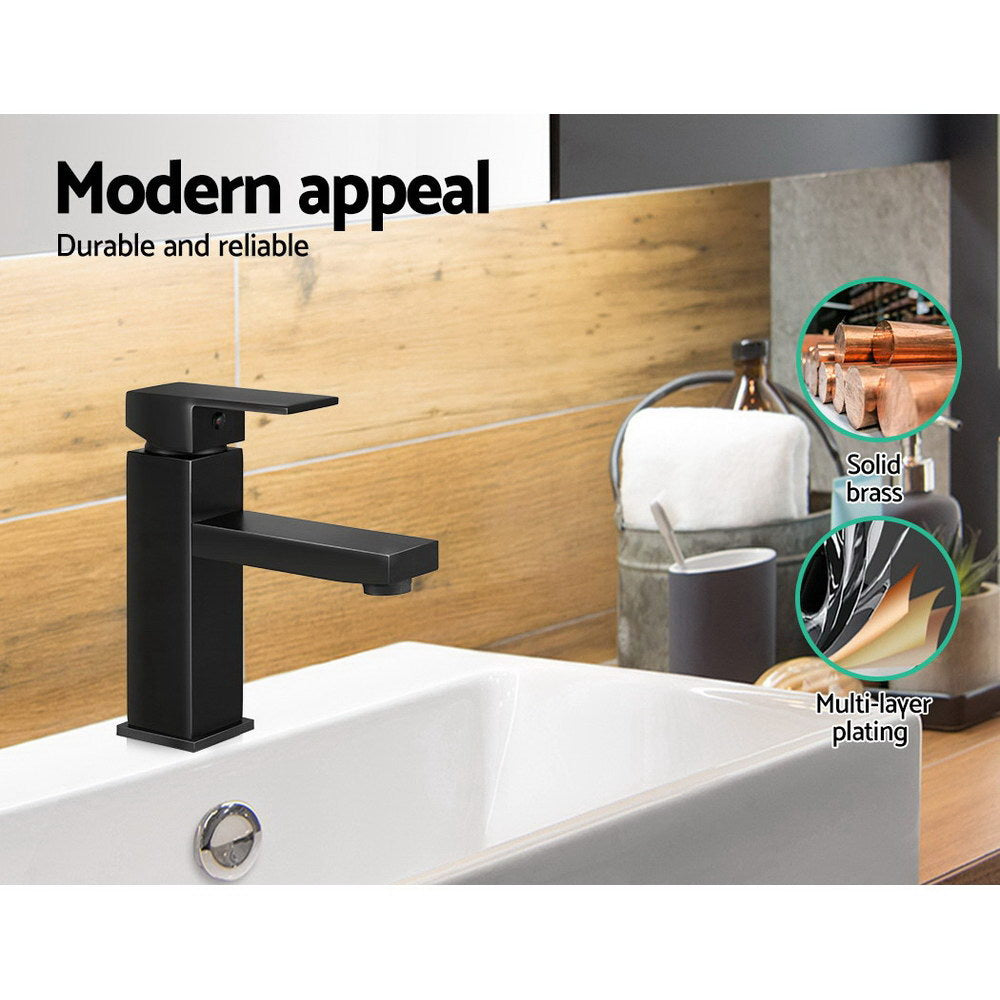 Bathroom Basin Mixer Tap Square Faucet Vanity Laundry Black
