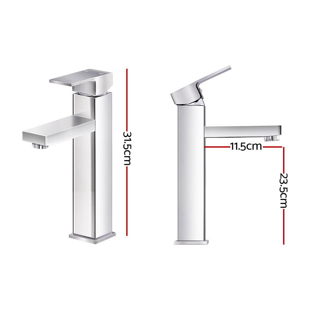 Bathroom Basin Mixer Tap Square Tall Faucet Vanity Laundry Chrome