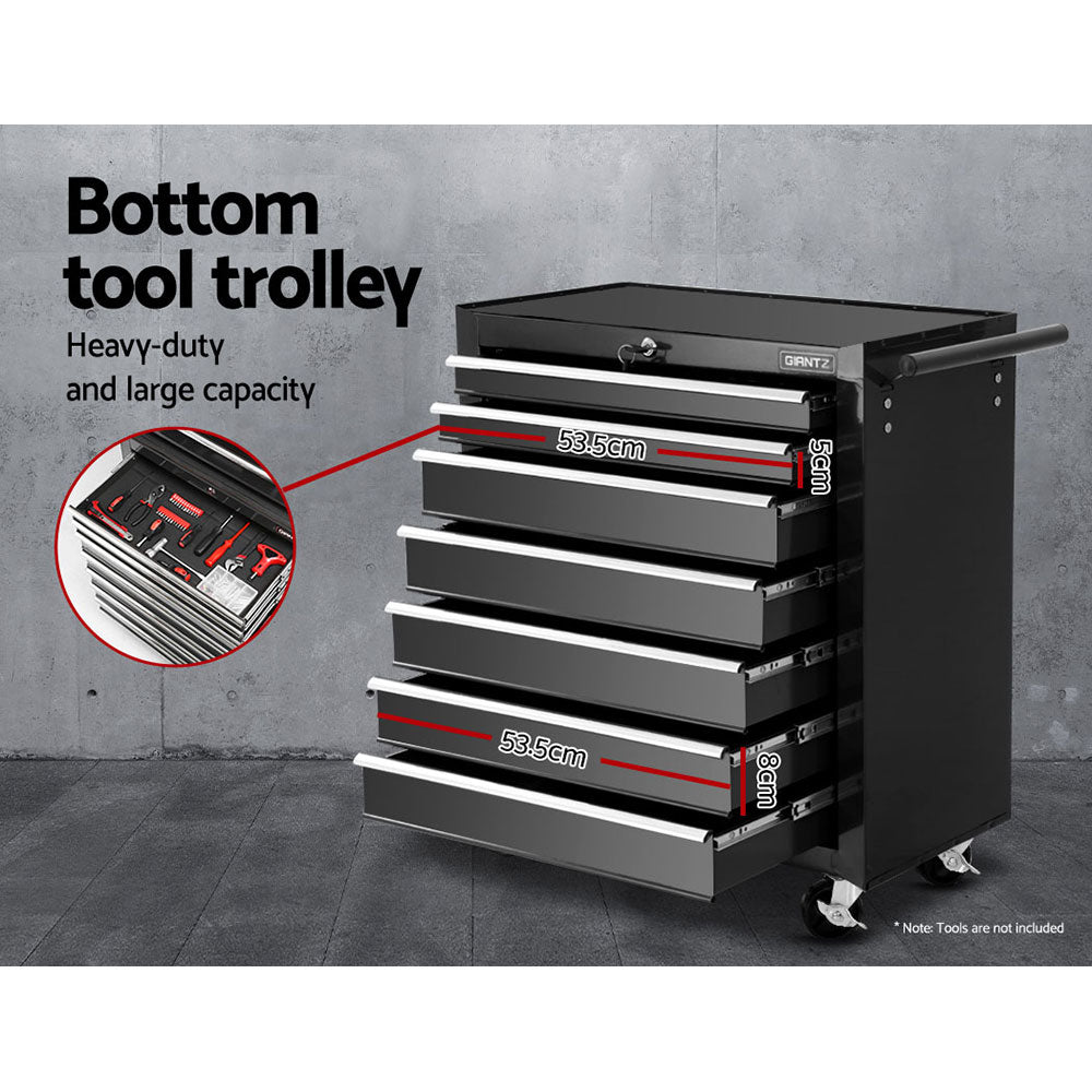 17 Drawer Tool Box Cabinet Chest Trolley Toolbox Garage Storage Box Black
