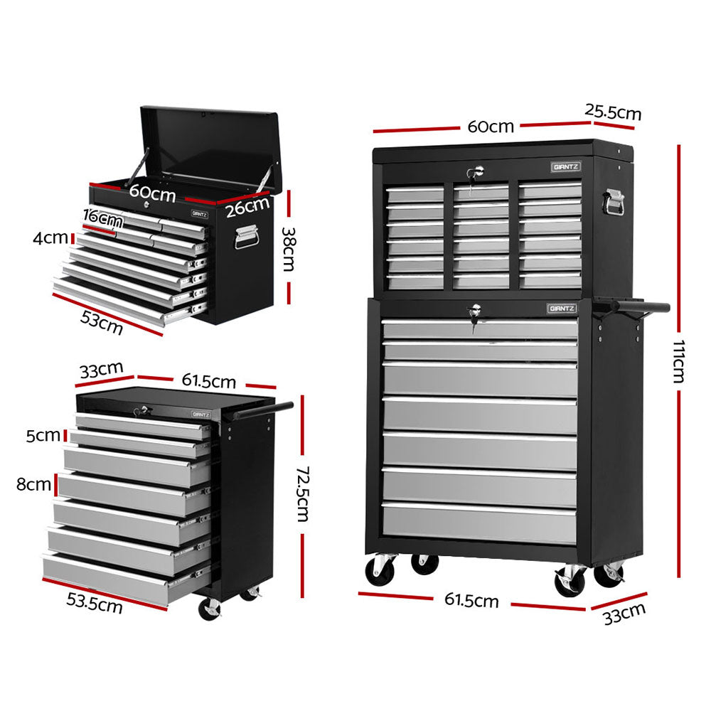 17 Drawer Tool Box Cabinet Chest Trolley Toolbox Garage Storage Box Grey